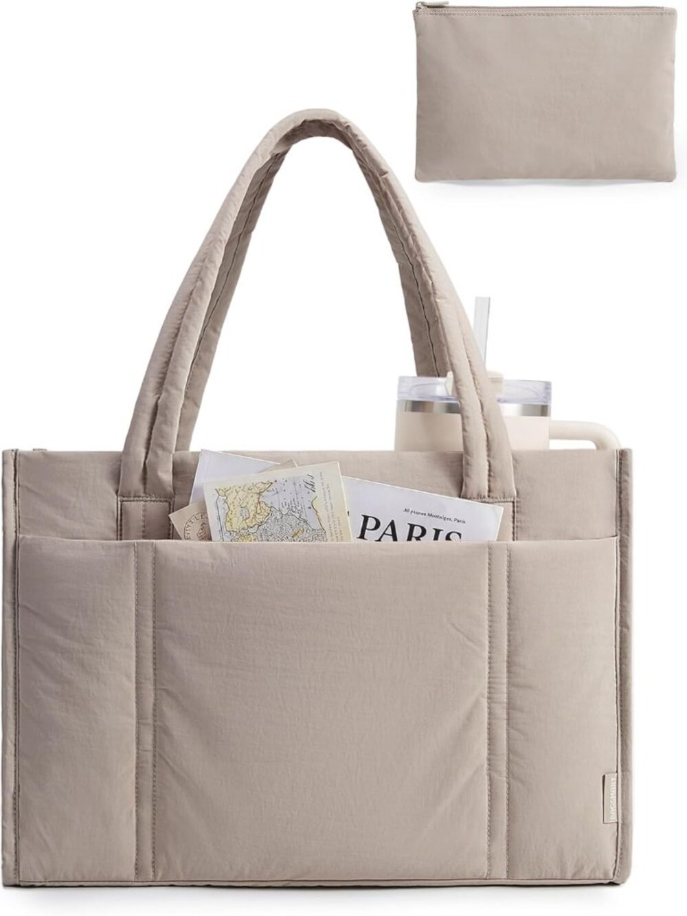 Tote Bag for Women, 2Pc Puffer Tote Bag with Zipper, Quilted Work Tote Teacher B